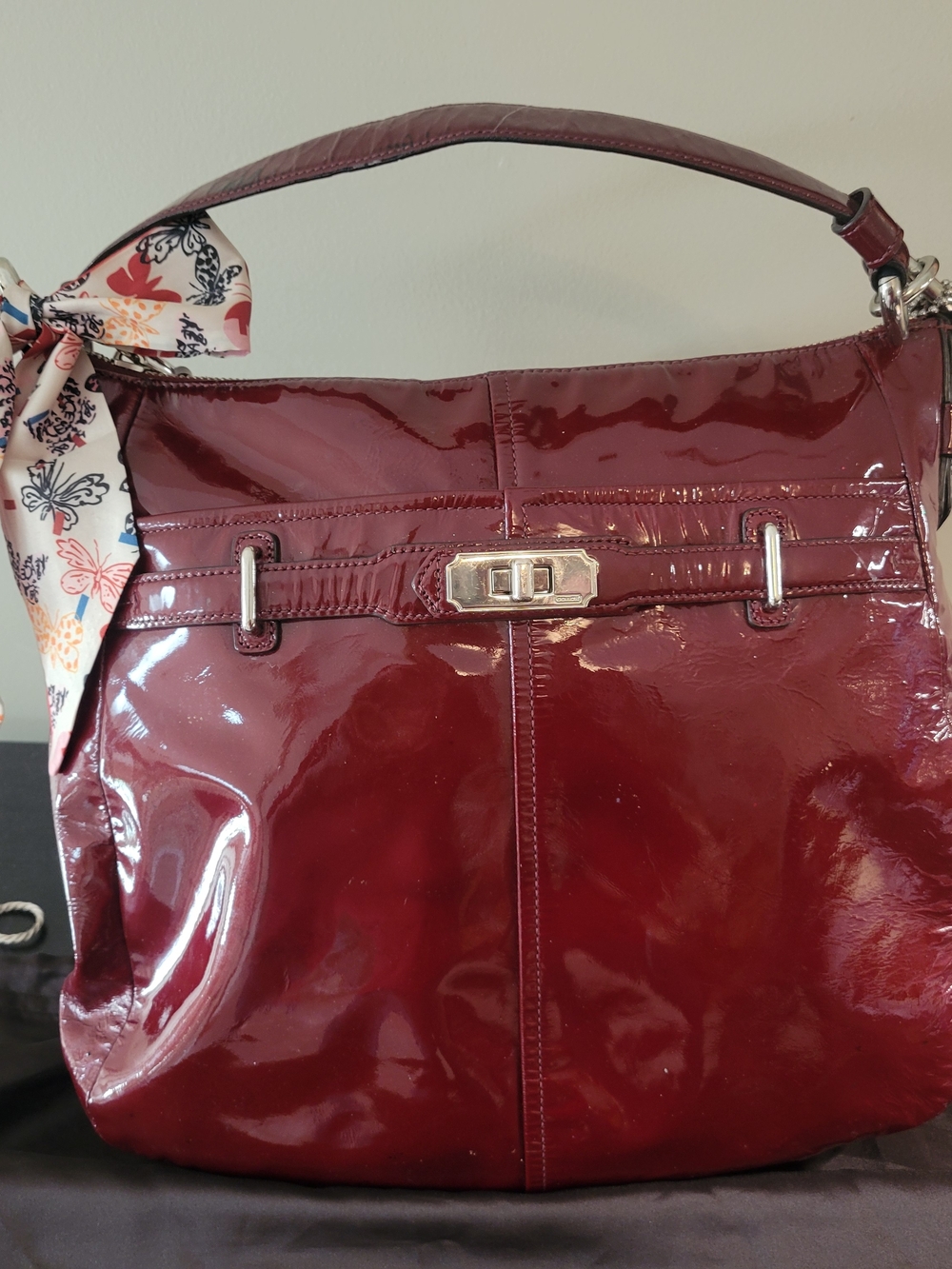 Coach Red Patent Leather Shoulder Bag with Silver Hardware